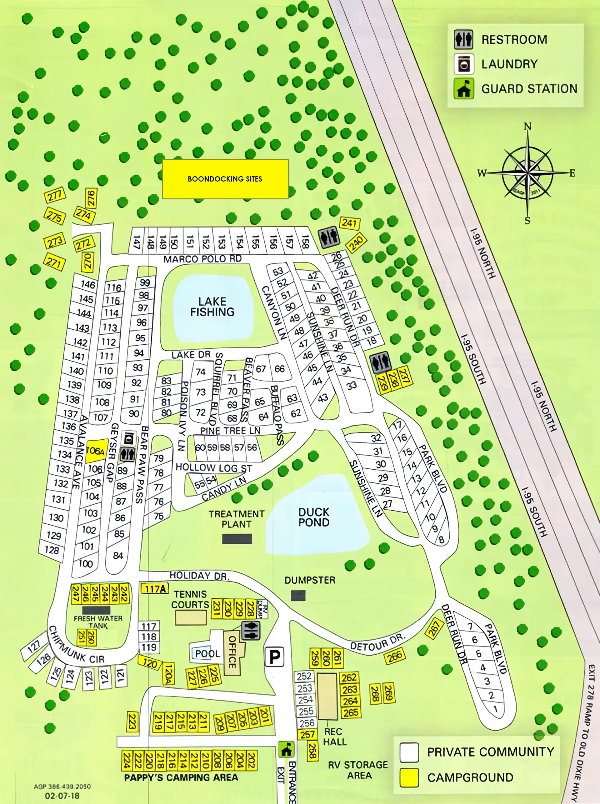 Map of the campground including site numbers.